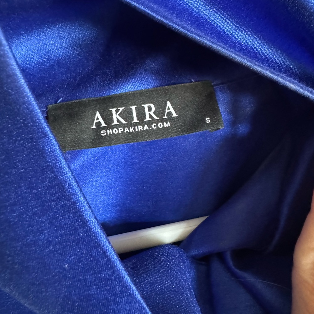 AKIRA Electric Blue Satin Bow Ruffle Mini Dress - Picture 5 of 5